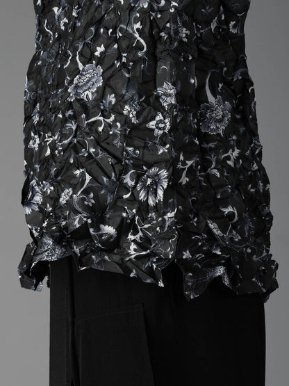 CRUSHED FABRIC BOTANICAL ARABESQUE PRINT SHIRT