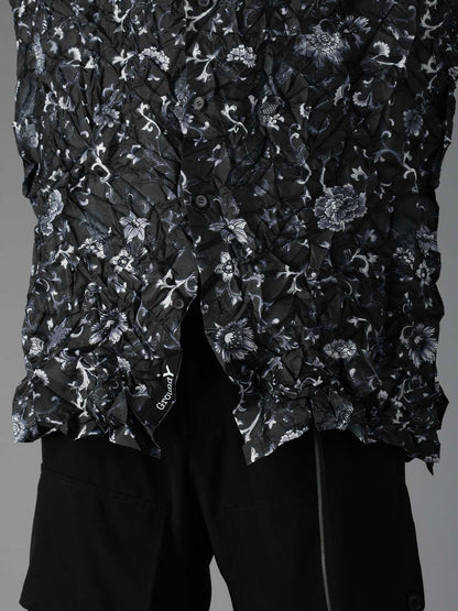 CRUSHED FABRIC BOTANICAL ARABESQUE PRINT SHIRT