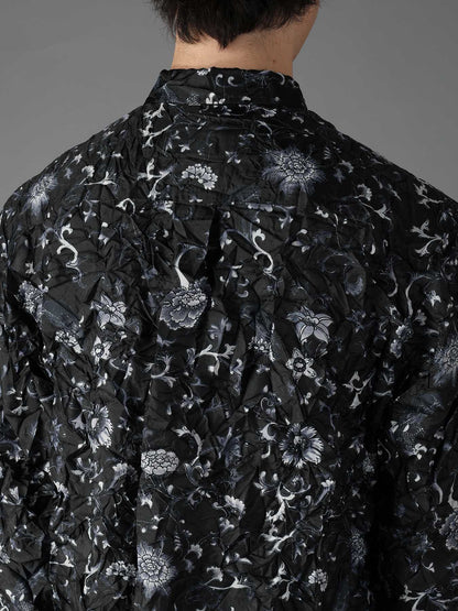 CRUSHED FABRIC BOTANICAL ARABESQUE PRINT SHIRT