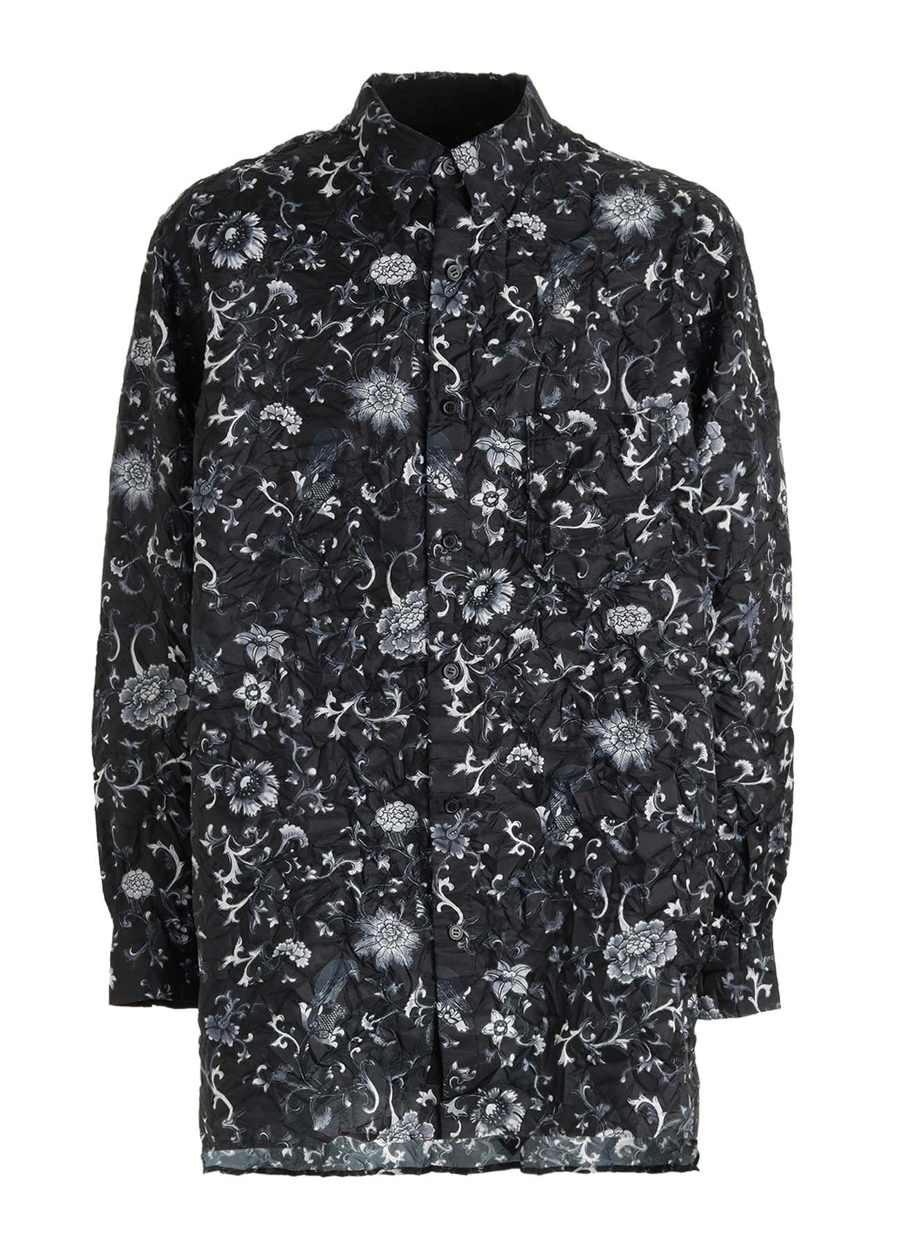 CRUSHED FABRIC BOTANICAL ARABESQUE PRINT SHIRT