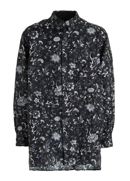 CRUSHED FABRIC BOTANICAL ARABESQUE PRINT SHIRT