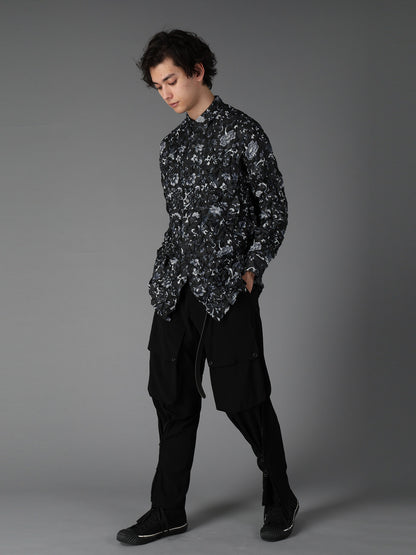 CRUSHED FABRIC BOTANICAL ARABESQUE PRINT SHIRT