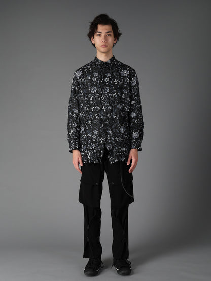 CRUSHED FABRIC BOTANICAL ARABESQUE PRINT SHIRT