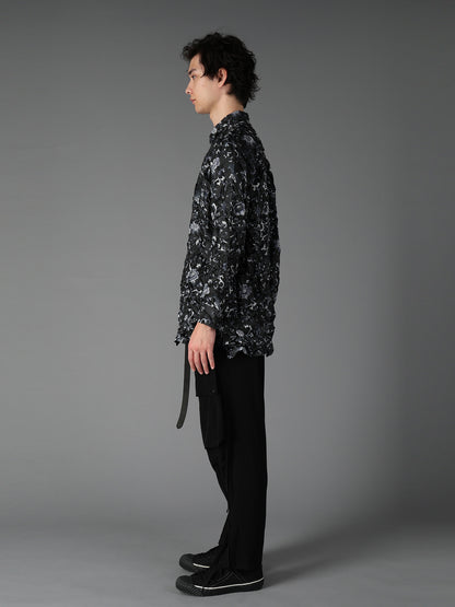 CRUSHED FABRIC BOTANICAL ARABESQUE PRINT SHIRT
