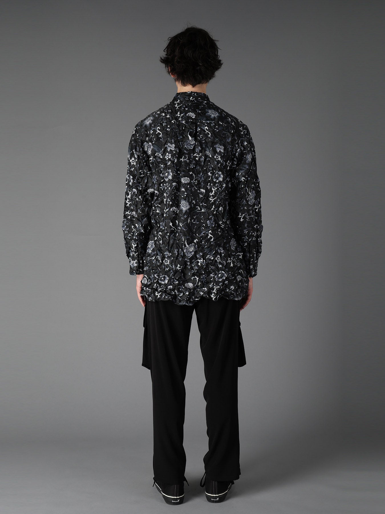 CRUSHED FABRIC BOTANICAL ARABESQUE PRINT SHIRT