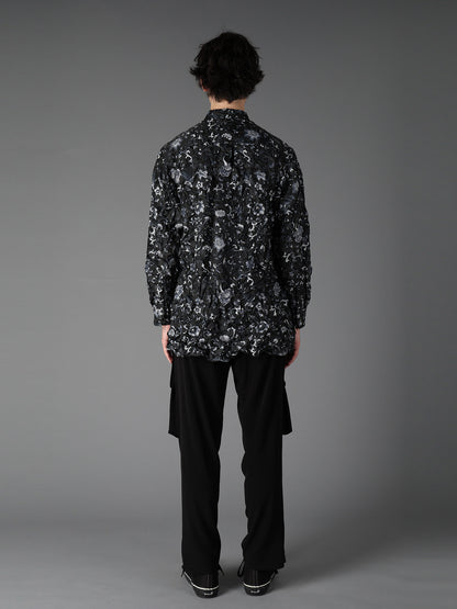 CRUSHED FABRIC BOTANICAL ARABESQUE PRINT SHIRT