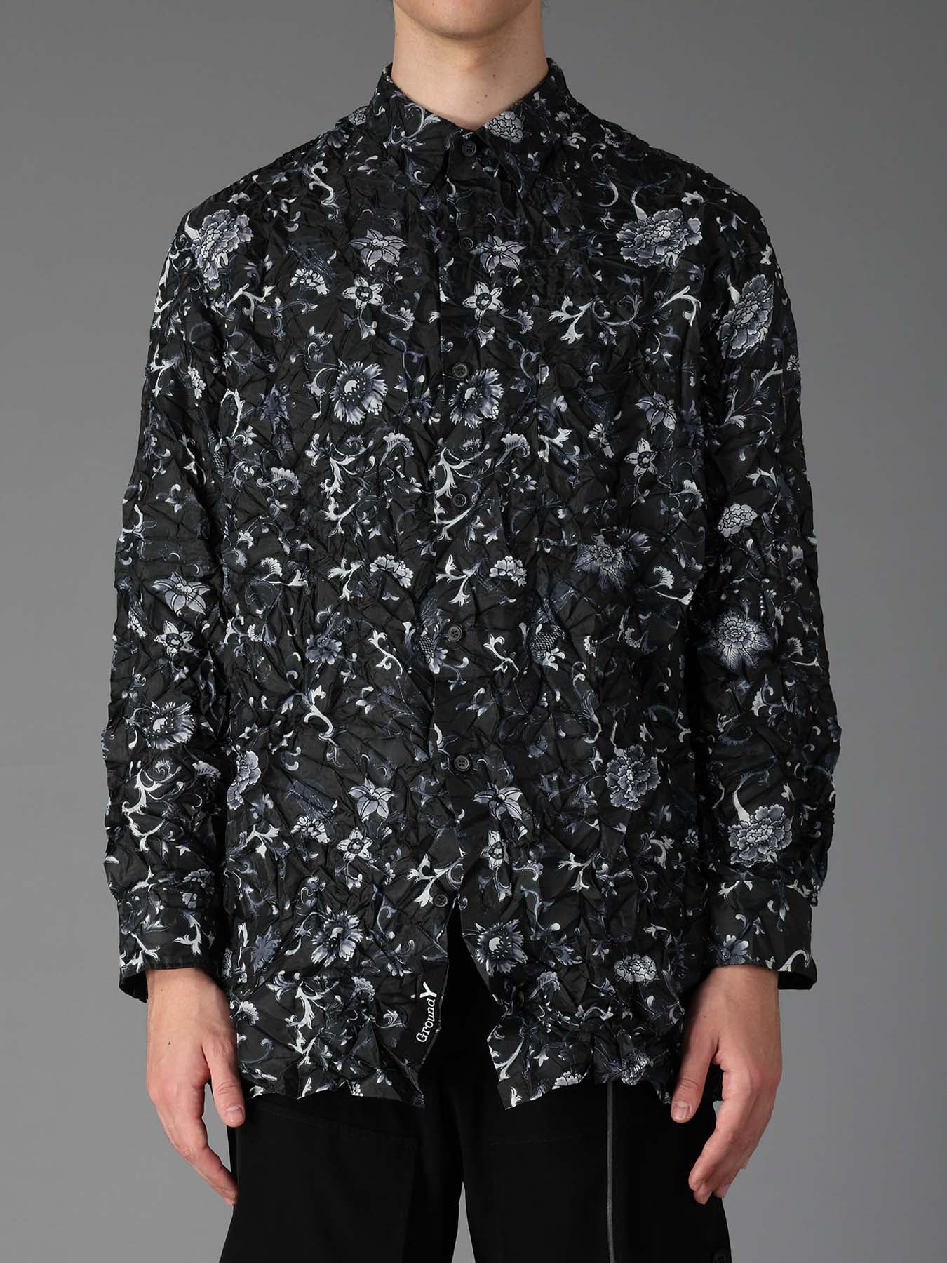 CRUSHED FABRIC BOTANICAL ARABESQUE PRINT SHIRT