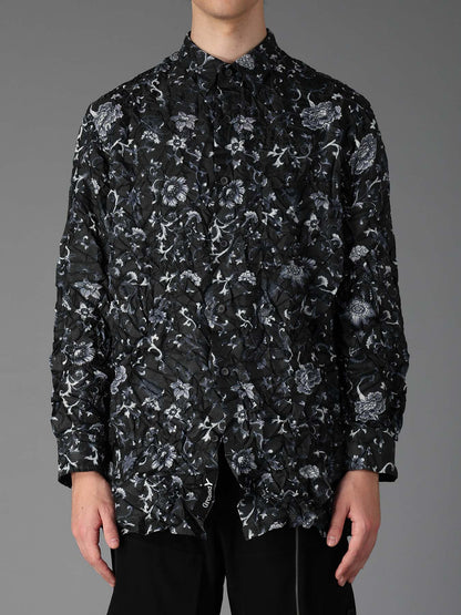 CRUSHED FABRIC BOTANICAL ARABESQUE PRINT SHIRT