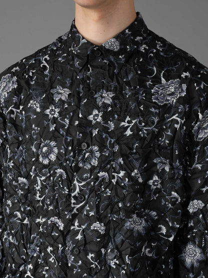 CRUSHED FABRIC BOTANICAL ARABESQUE PRINT SHIRT