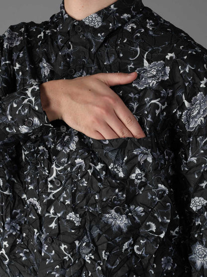 CRUSHED FABRIC BOTANICAL ARABESQUE PRINT SHIRT