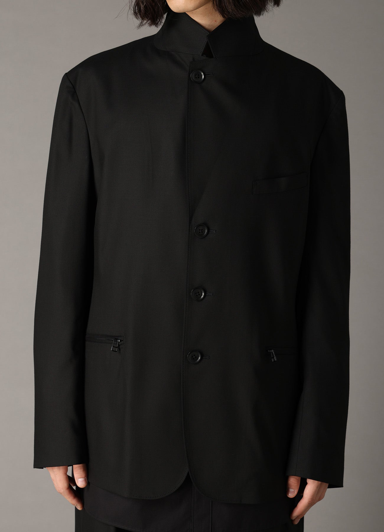 TR TWILL 3-BUTTON ZIP POCKET TAILORED JACKET