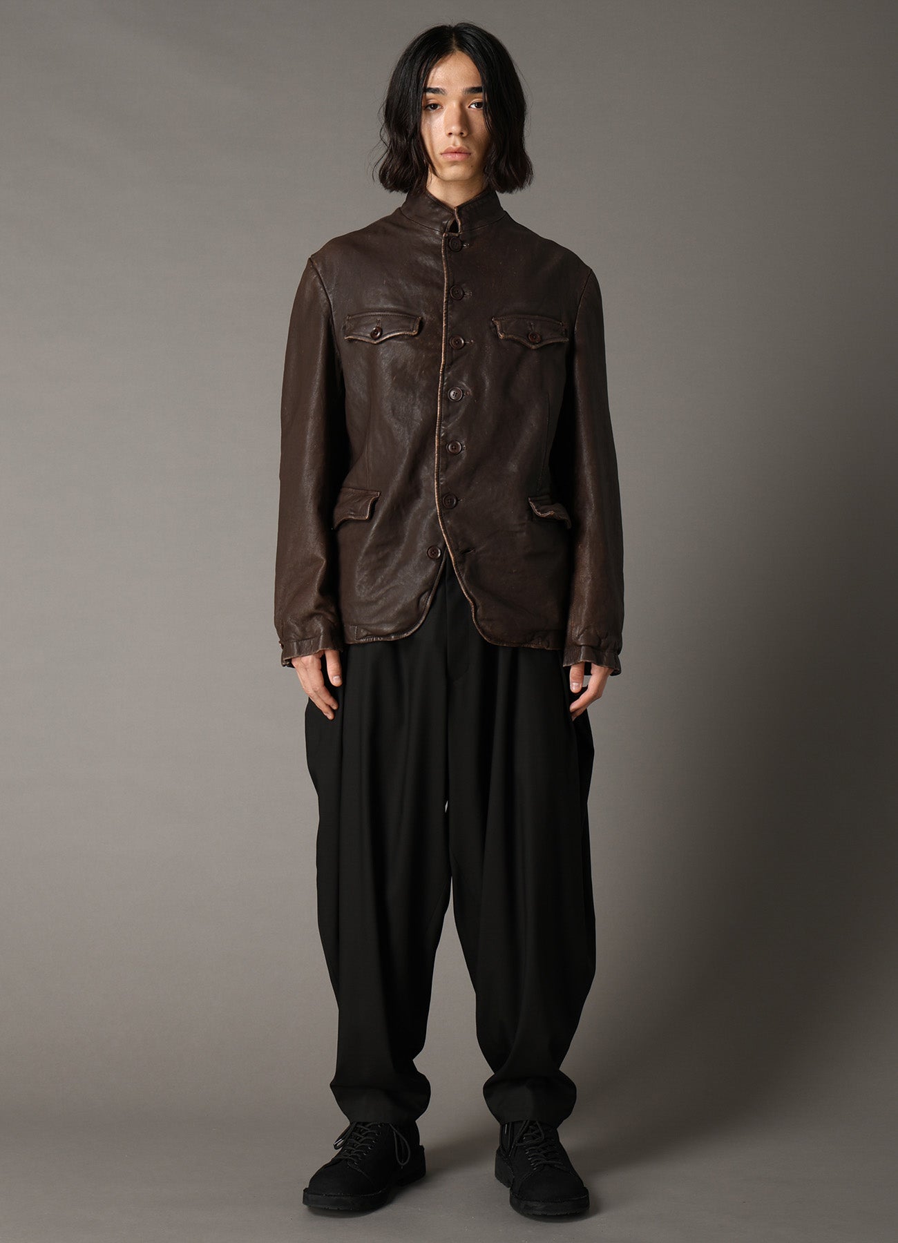 SHEEP LEATHER STAND COLLAR JACKET