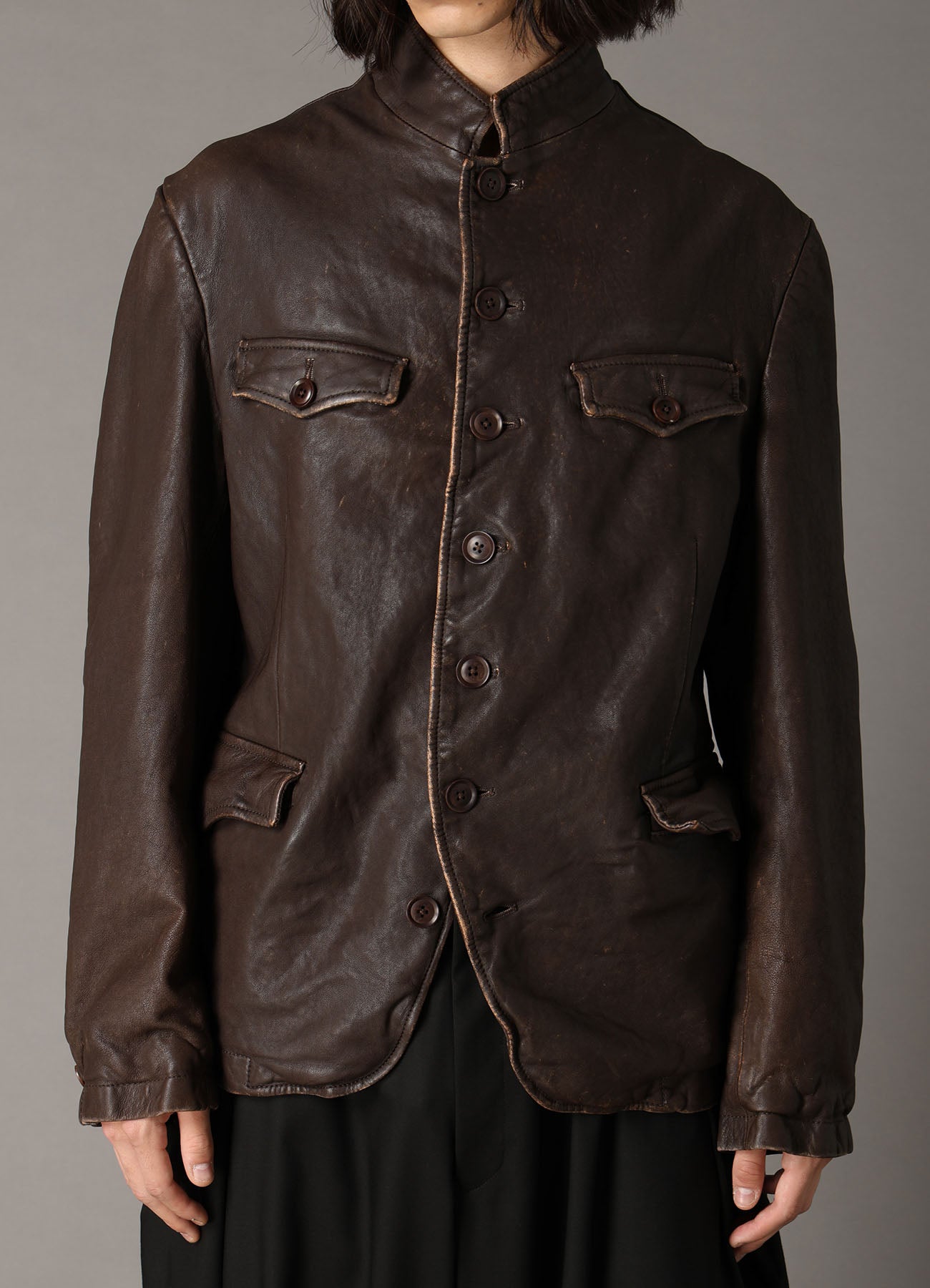 SHEEP LEATHER STAND COLLAR JACKET
