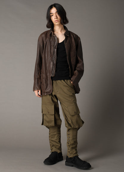 SHEEP LEATHER FRONT OPEN PANAL JACKET