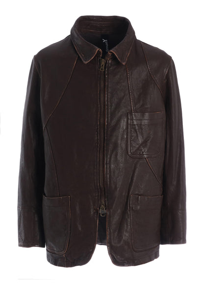 SHEEP LEATHER FRONT OPEN PANAL JACKET