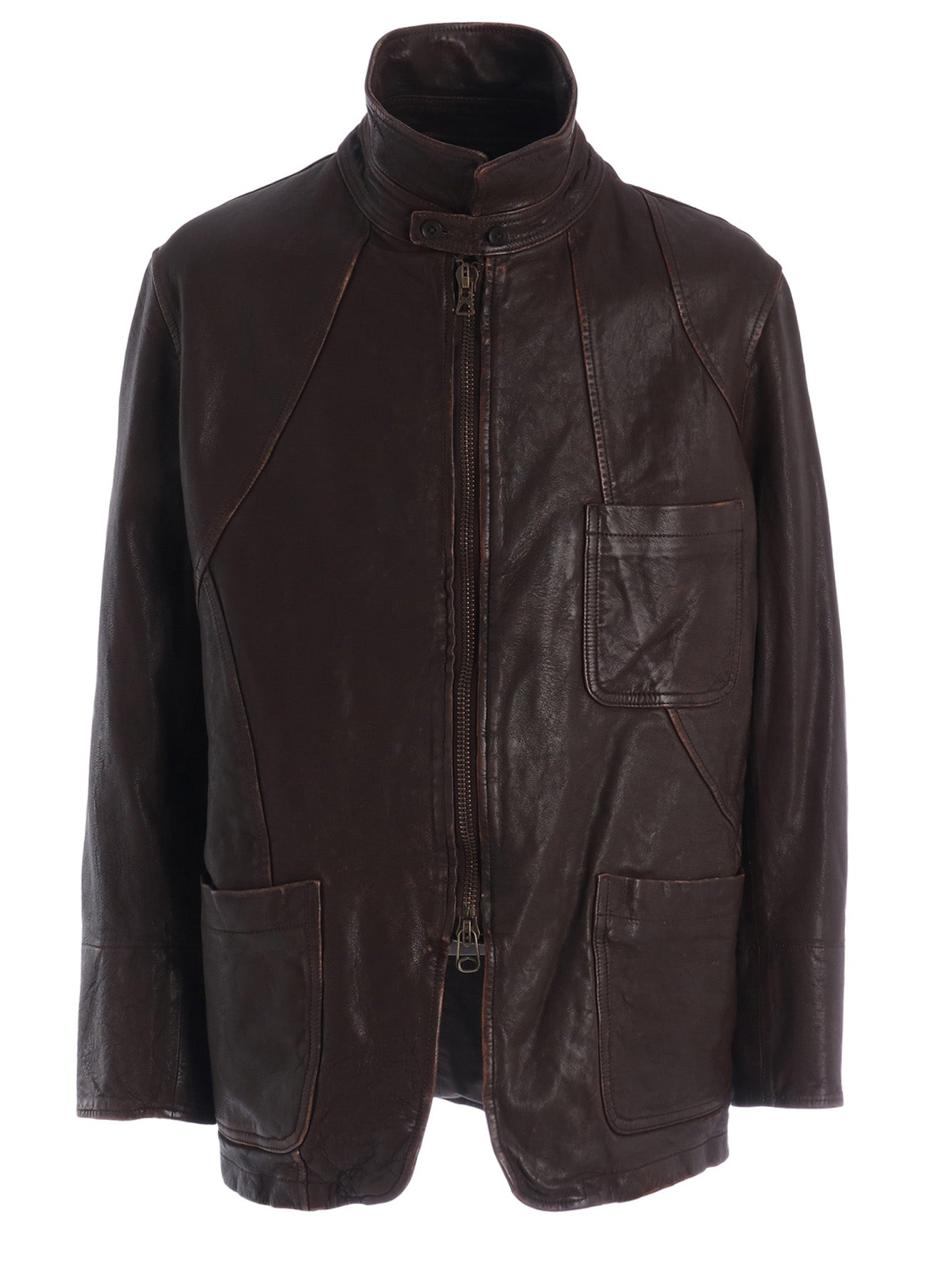 SHEEP LEATHER FRONT OPEN PANAL JACKET