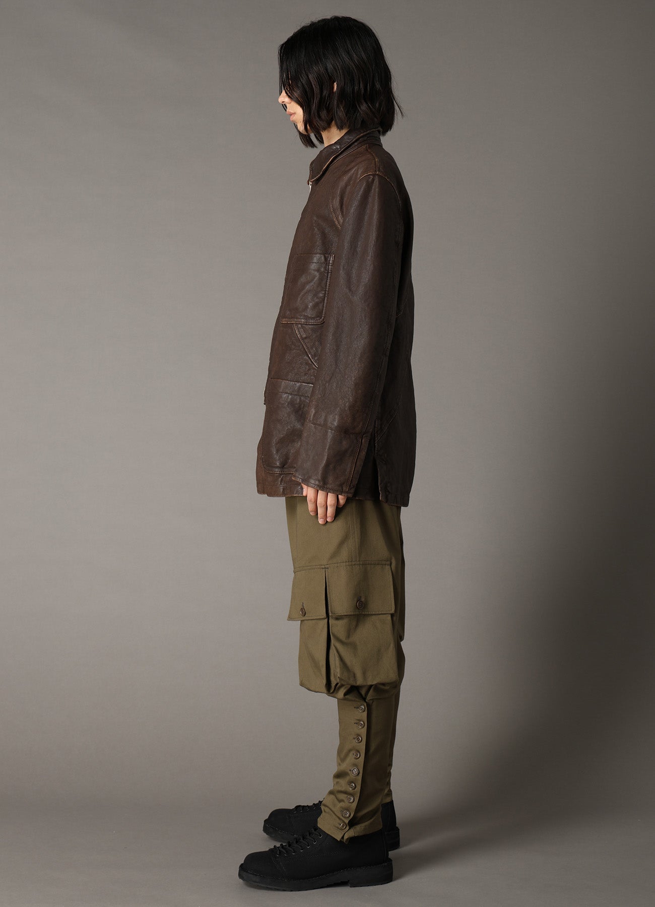 SHEEP LEATHER FRONT OPEN PANAL JACKET