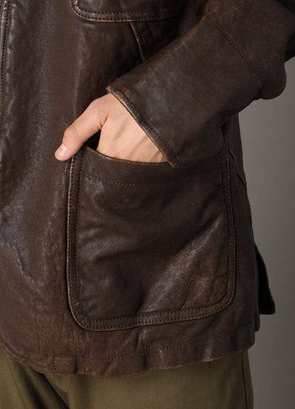 SHEEP LEATHER FRONT OPEN PANAL JACKET