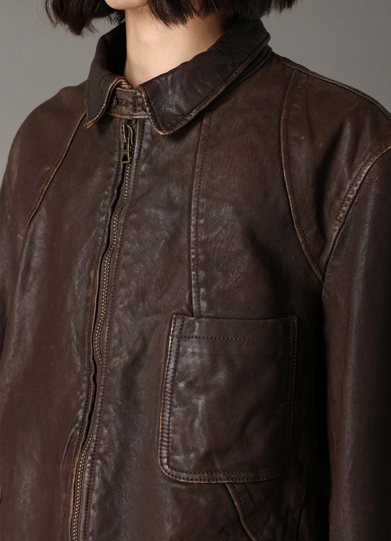 SHEEP LEATHER FRONT OPEN PANAL JACKET