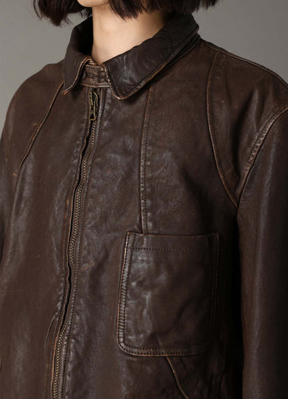 SHEEP LEATHER FRONT OPEN PANAL JACKET