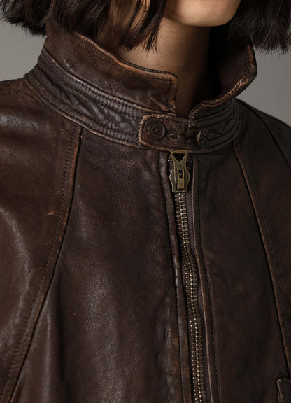 SHEEP LEATHER FRONT OPEN PANAL JACKET