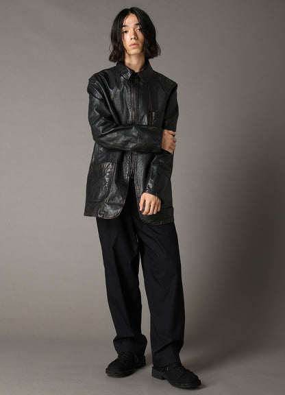 HORSE LEATHER FRONT OPEN PANAL JACKET
