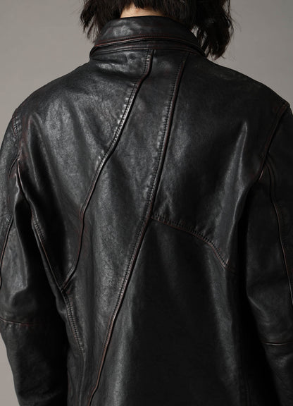 HORSE LEATHER FRONT OPEN PANAL JACKET