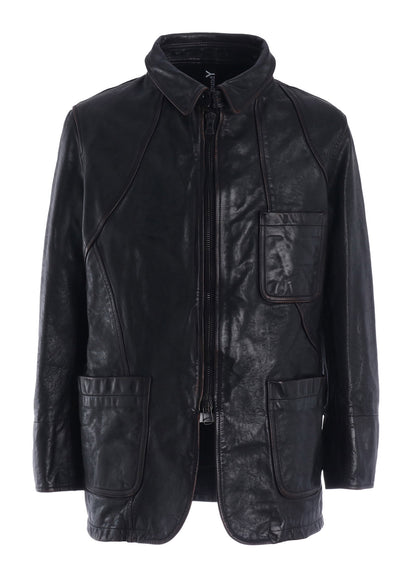 HORSE LEATHER FRONT OPEN PANAL JACKET