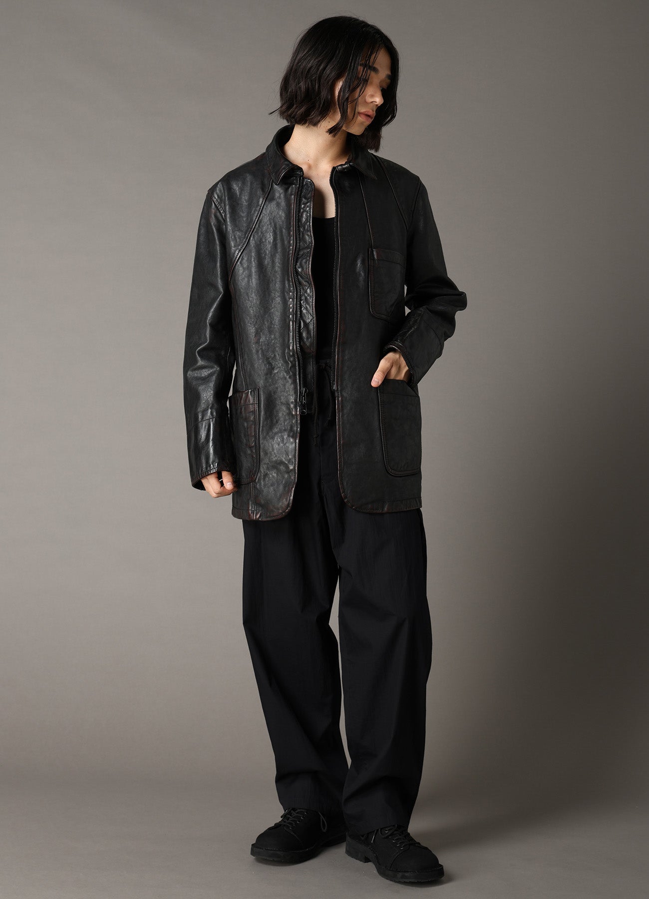 HORSE LEATHER FRONT OPEN PANAL JACKET – THE SHOP YOHJI YAMAMOTO