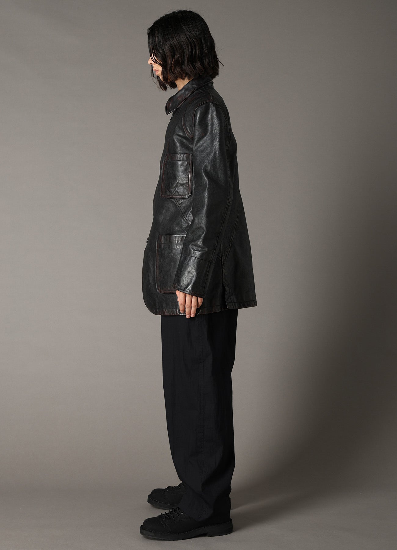 HORSE LEATHER FRONT OPEN PANAL JACKET