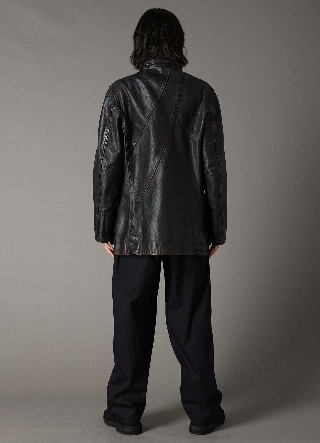 HORSE LEATHER FRONT OPEN PANAL JACKET