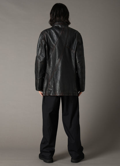 HORSE LEATHER FRONT OPEN PANAL JACKET