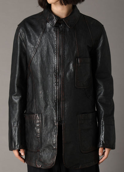 HORSE LEATHER FRONT OPEN PANAL JACKET