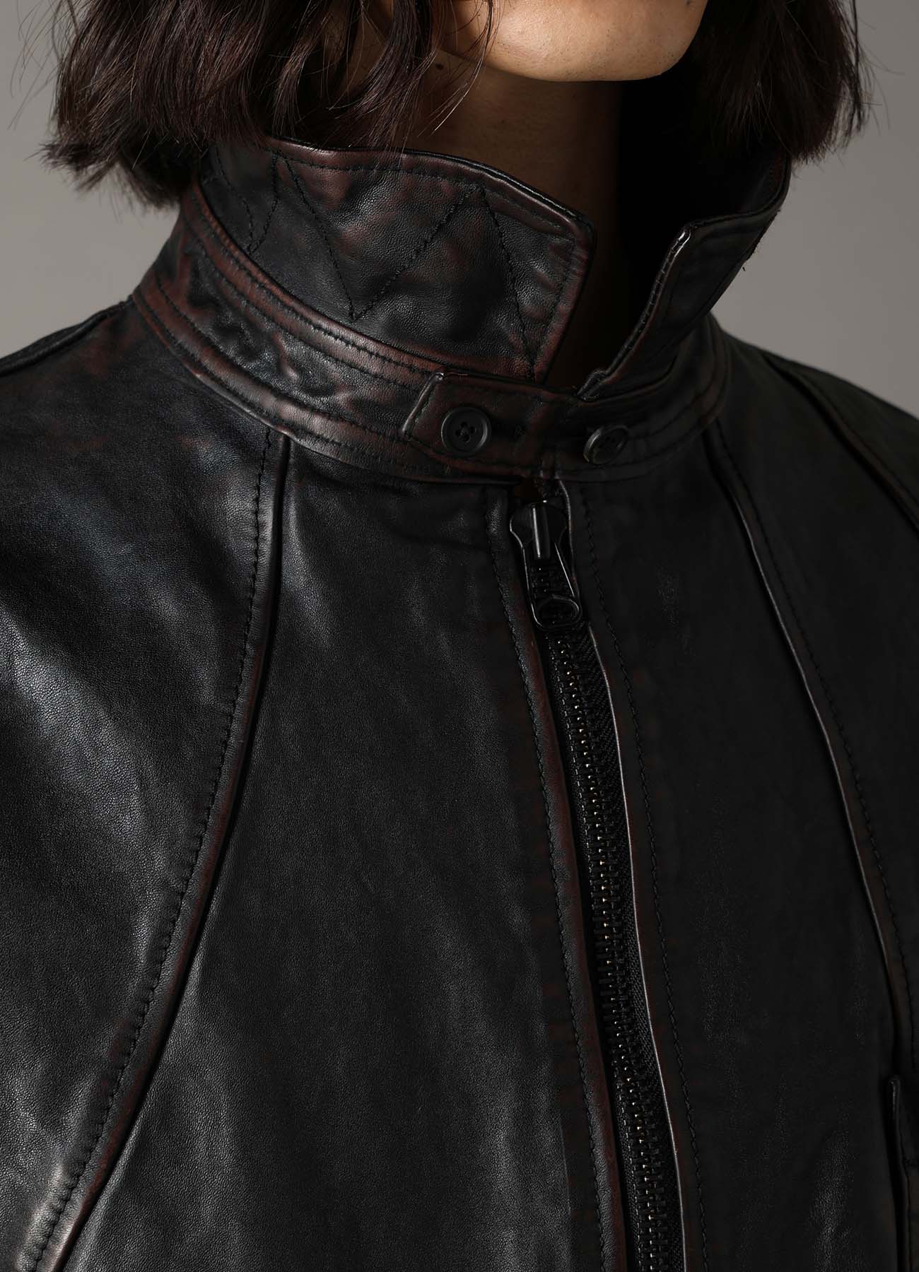 HORSE LEATHER FRONT OPEN PANAL JACKET – THE SHOP YOHJI YAMAMOTO