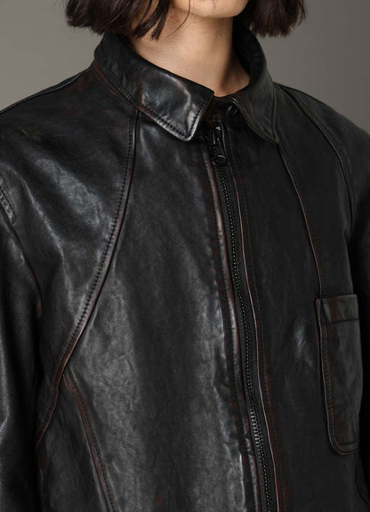 HORSE LEATHER FRONT OPEN PANAL JACKET