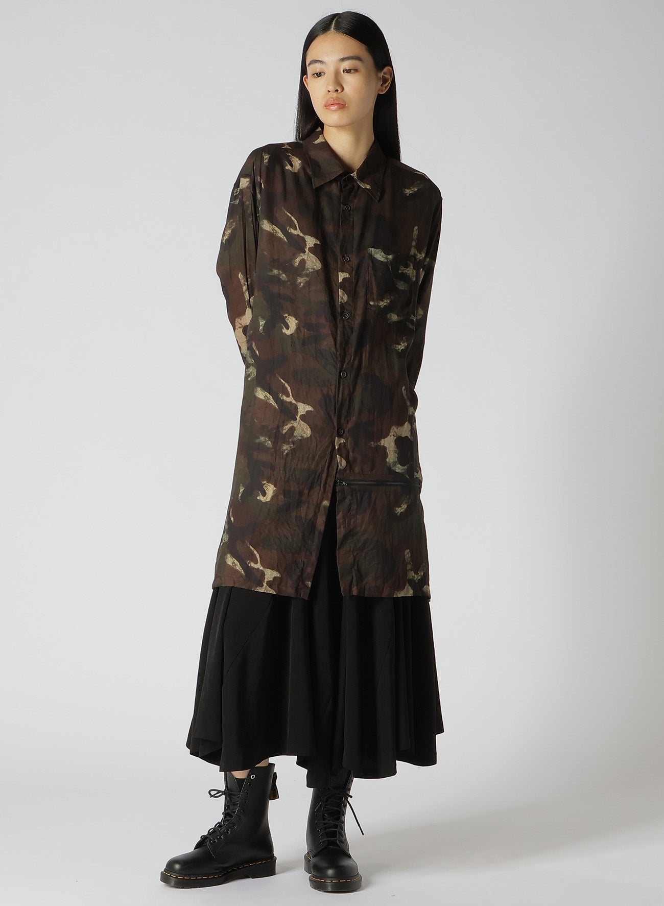 CAMOUFLAGE PATTERN VIYELLA LEFT FRONT ZIPPER SLIT SHIRT