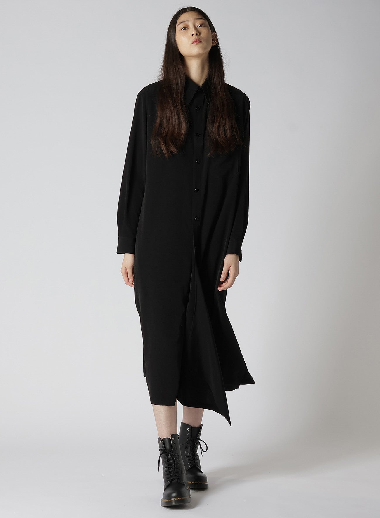 TRIACETATE/POLYESTER CREPE de CHINE LEFT FRONT DRAPED DRESS SHIRT