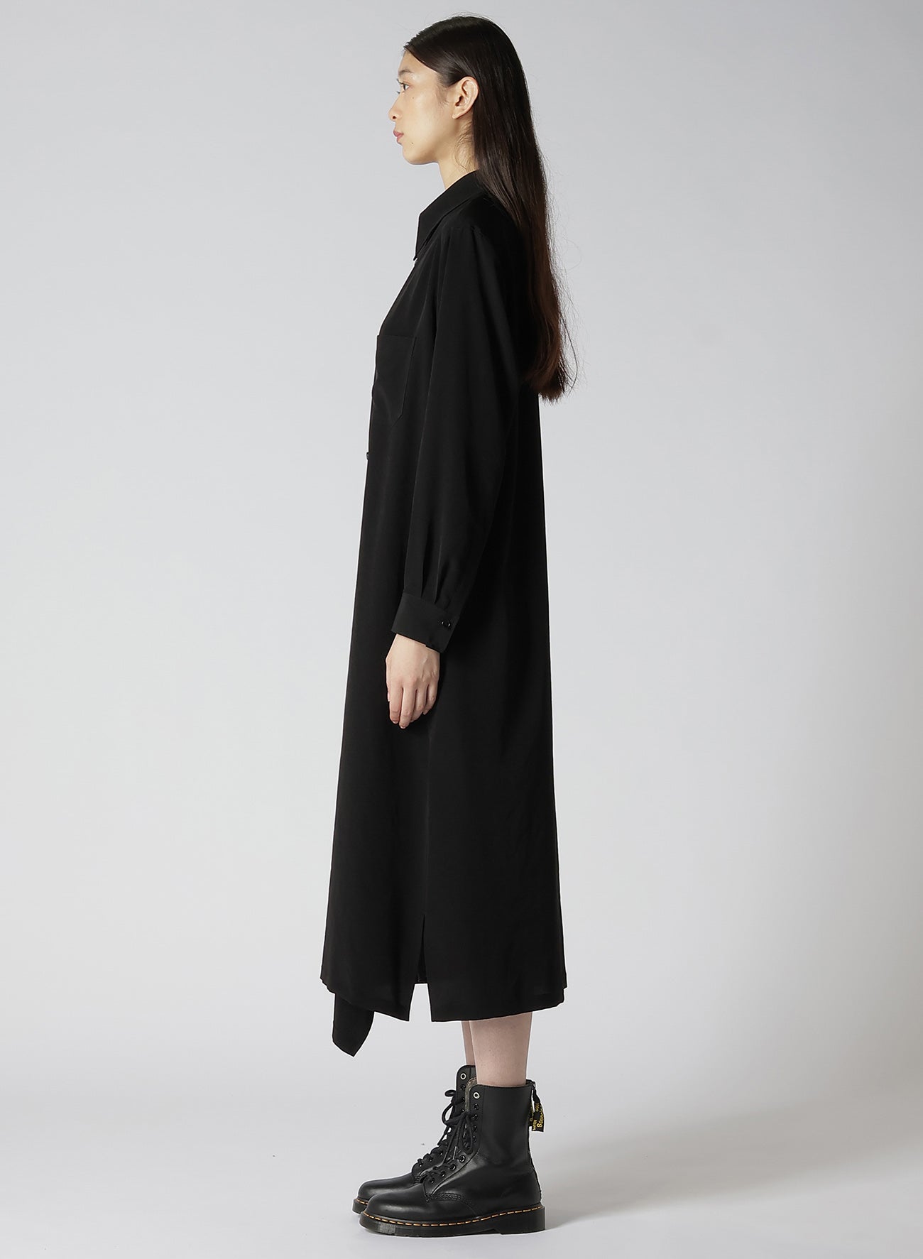 TRIACETATE/POLYESTER CREPE de CHINE LEFT FRONT DRAPED DRESS SHIRT