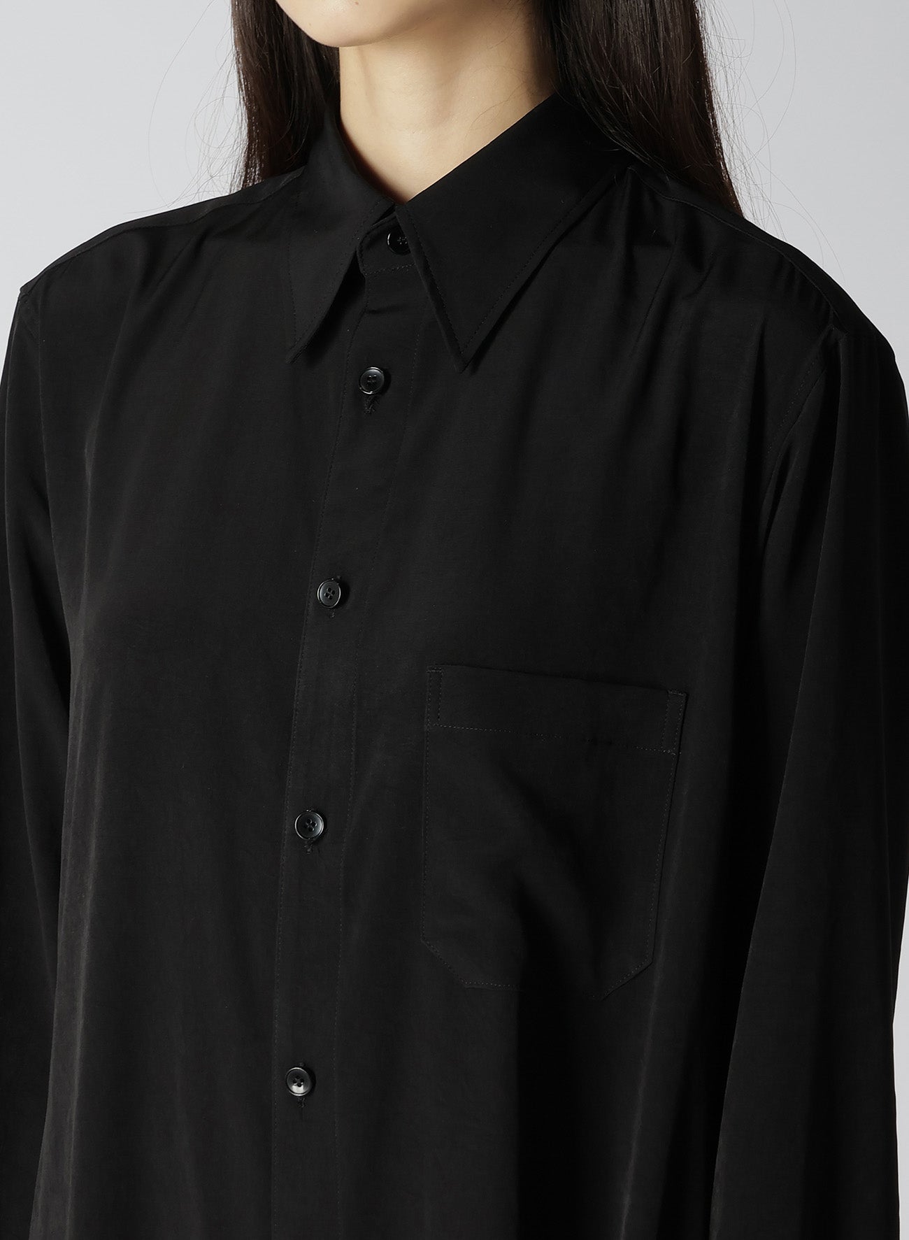 TRIACETATE/POLYESTER CREPE de CHINE LEFT FRONT DRAPED DRESS SHIRT