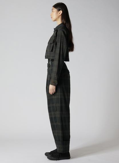 3-PATTERN SWITCHING SUMI INK-DYED MADRAS PLAID SLIT YOKE SHORT JACKET