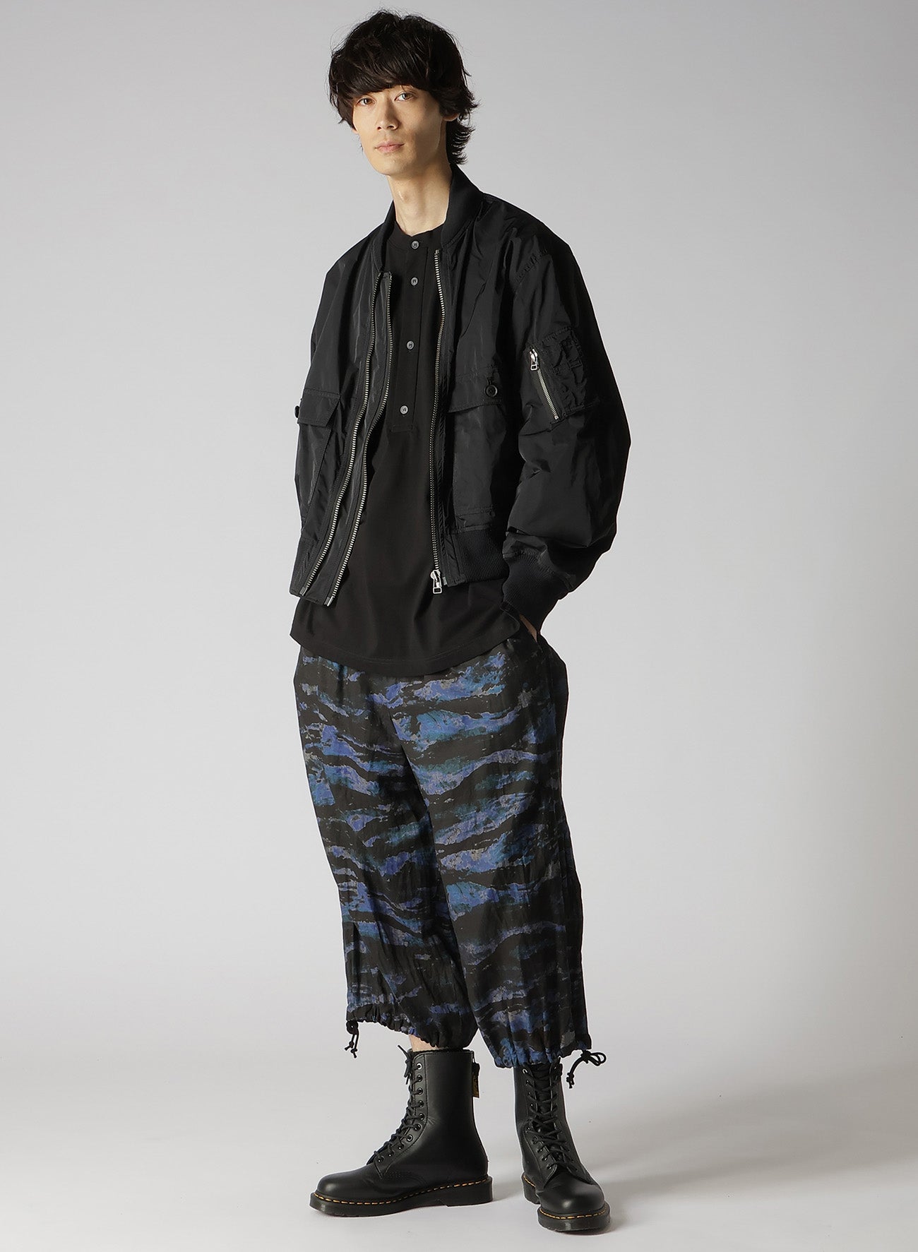 POLYESTER TWILL TYPEWRITER DOUBLE ZIPPER MA-1 JACKET