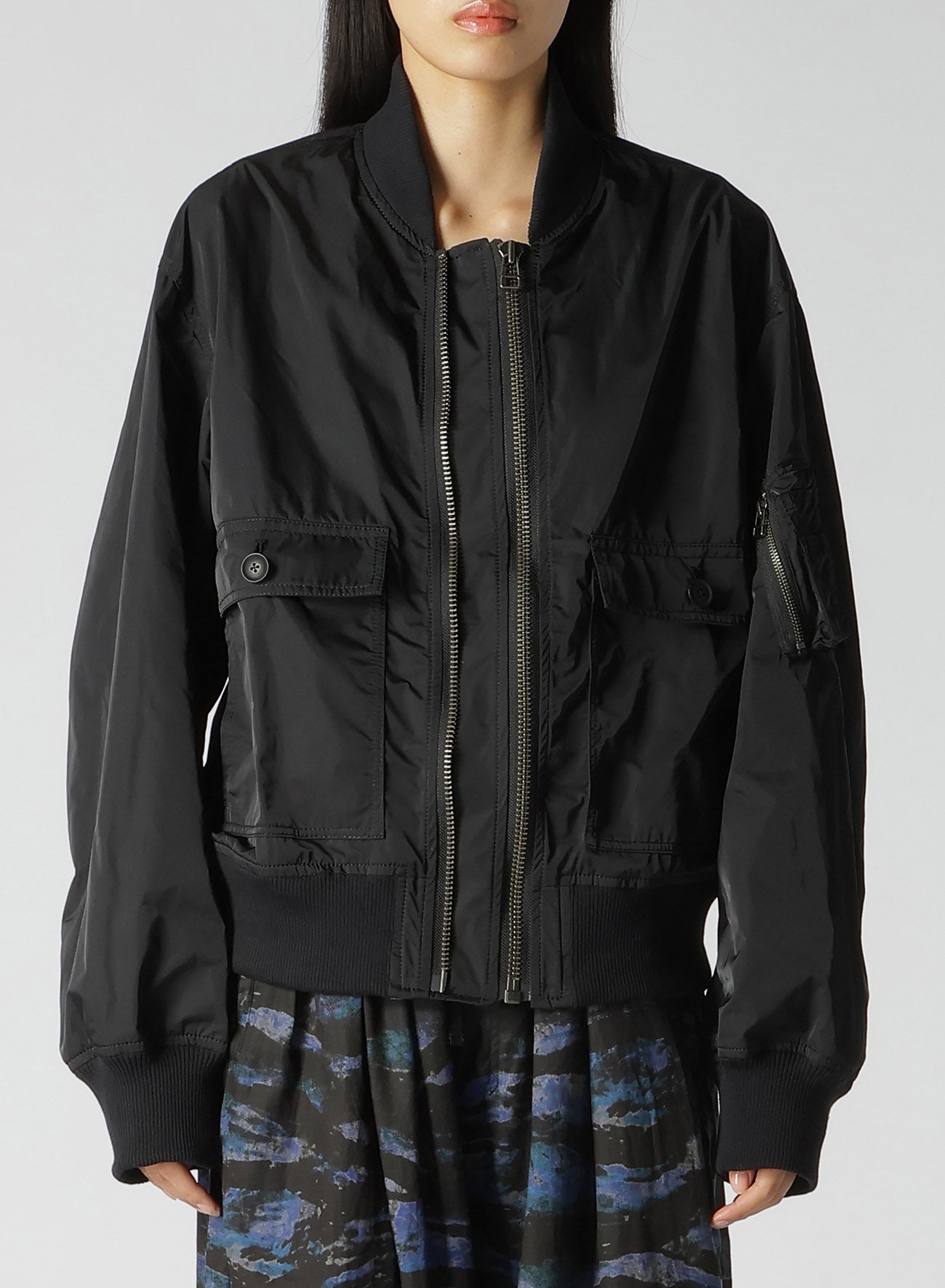 POLYESTER TWILL TYPEWRITER DOUBLE ZIPPER MA-1 JACKET