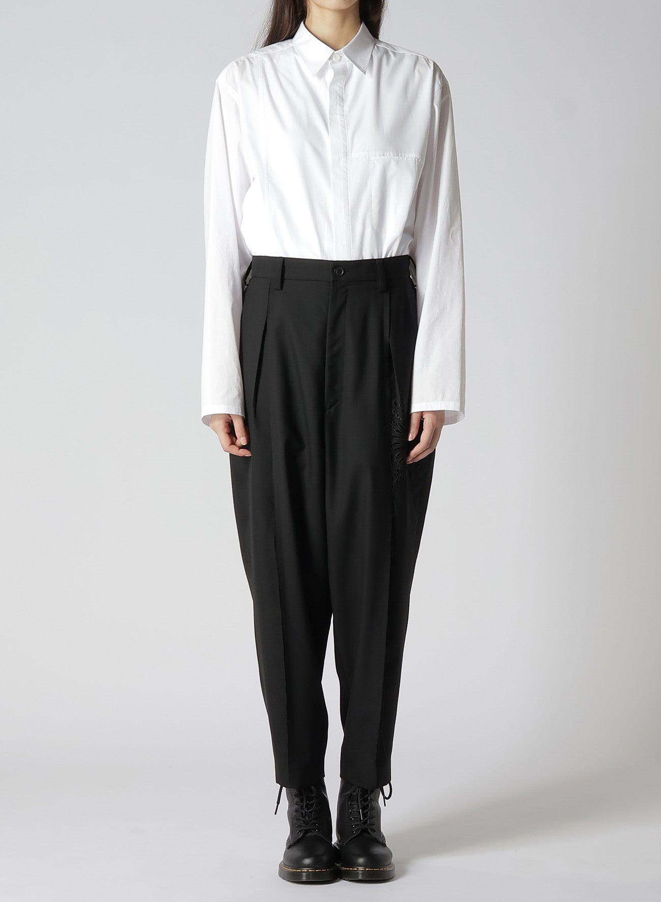 WOOL POLYESTER GABARDINE CROSS TUCK PANTS – THE SHOP YOHJI YAMAMOTO