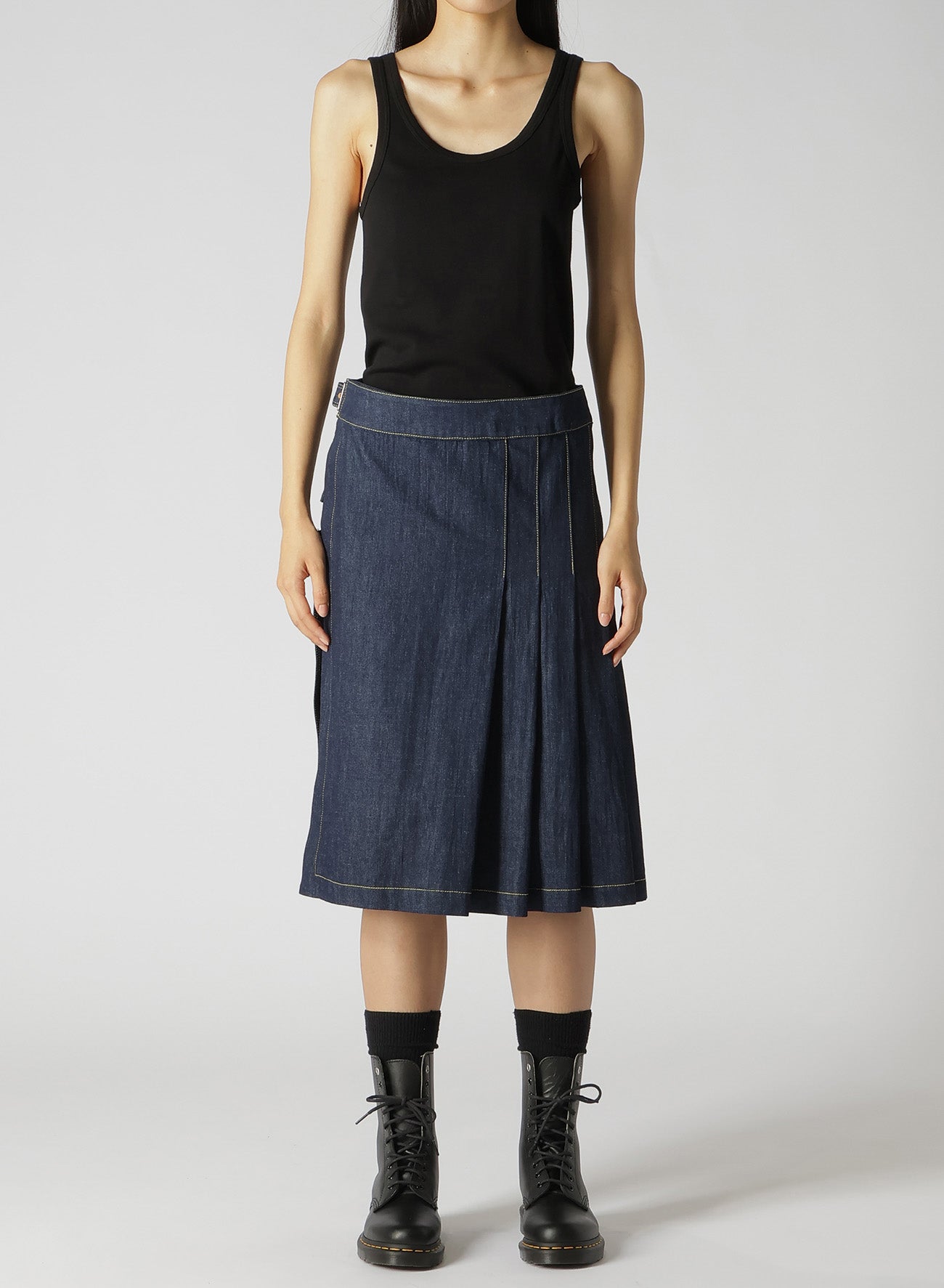 8OZ UNEVEN THREAD DENIM WRAPPED TUCK SKIRT