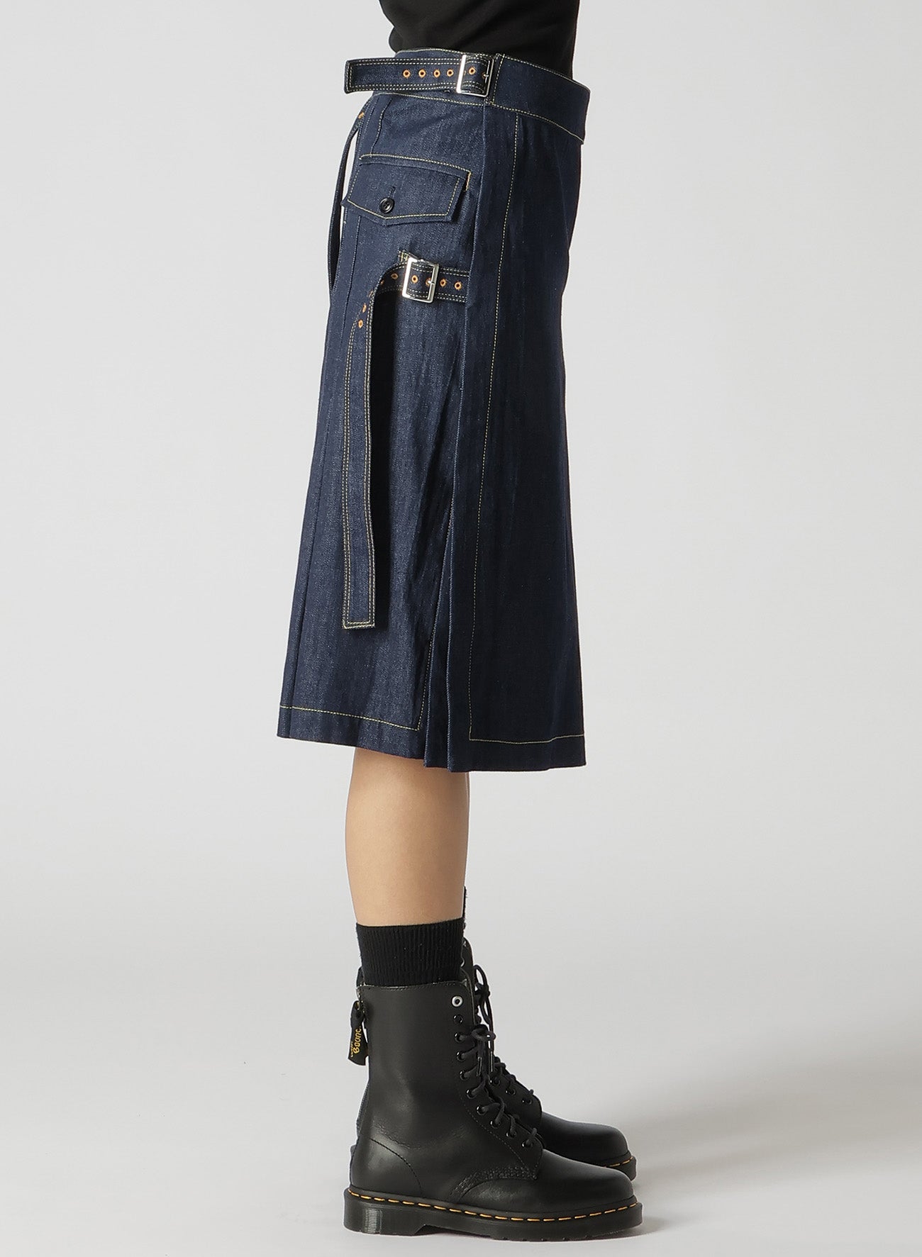 8OZ UNEVEN THREAD DENIM WRAPPED TUCK SKIRT