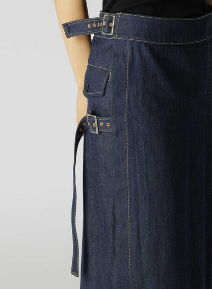 8OZ UNEVEN THREAD DENIM WRAPPED TUCK SKIRT