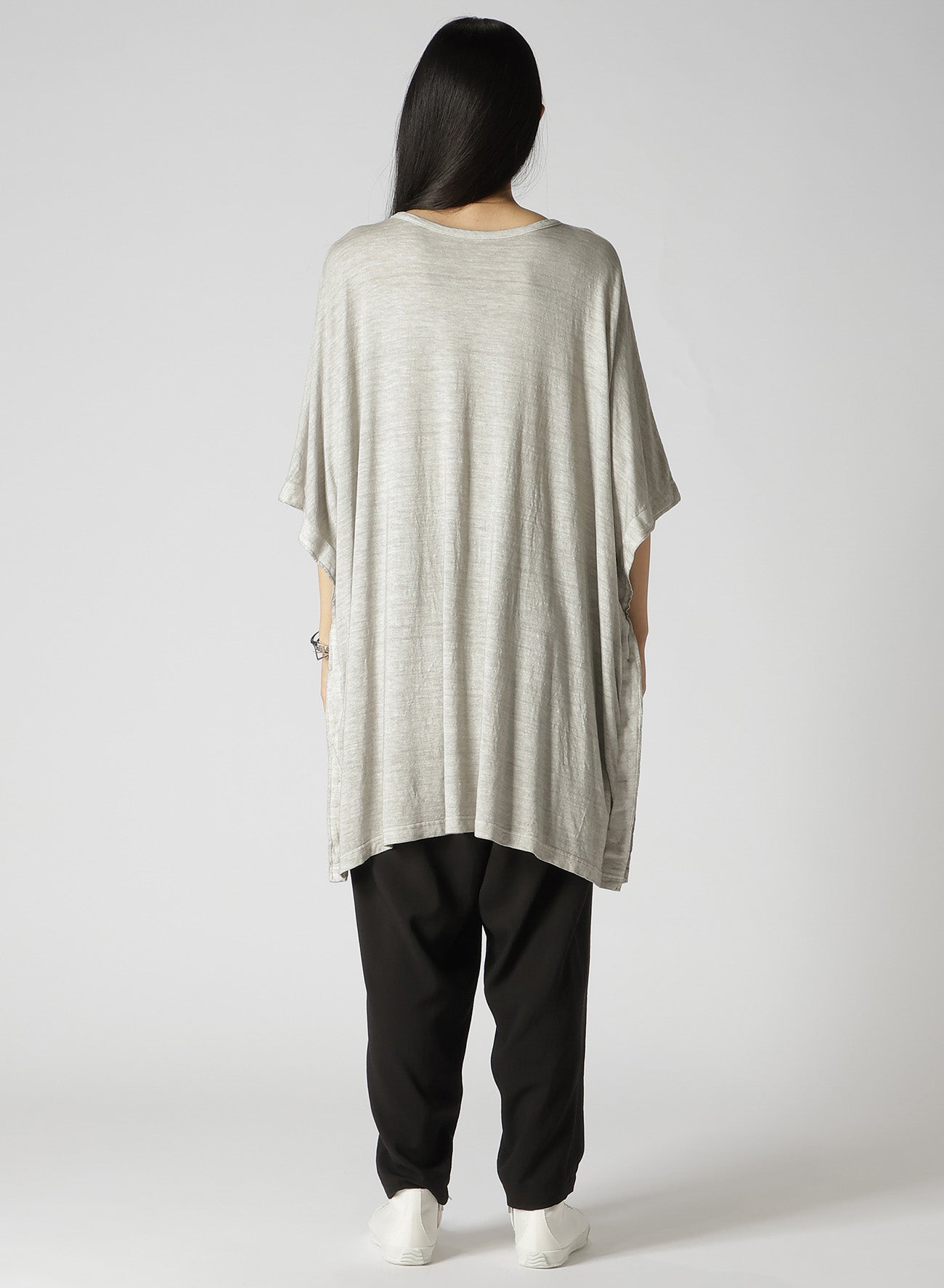 SUMI INK-DYED LINEN JERSEY SIDE BUTTON HALF SLEEVE BIG T-SHIRT