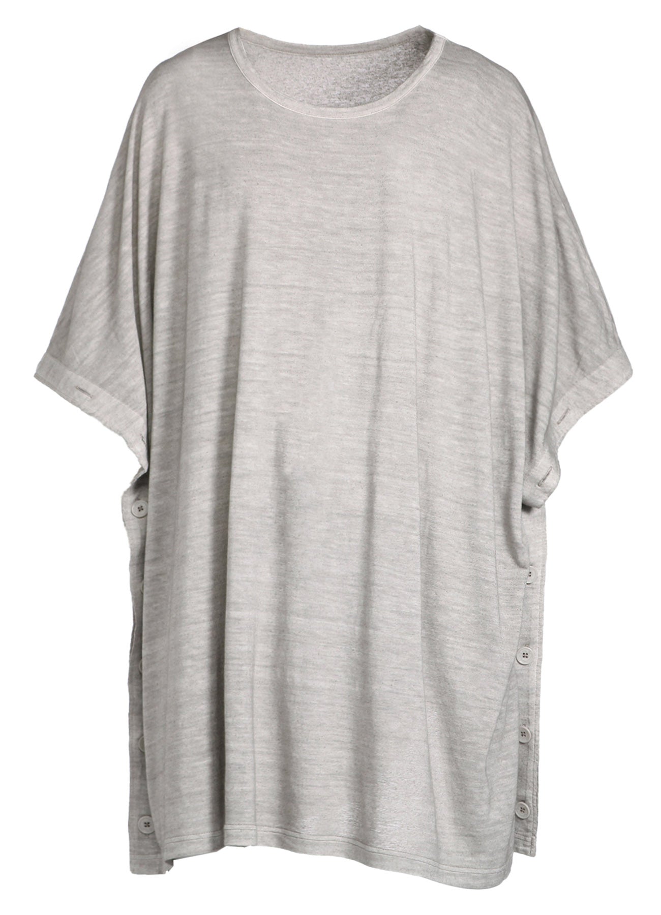 SUMI INK-DYED LINEN JERSEY SIDE BUTTON HALF SLEEVE BIG T-SHIRT