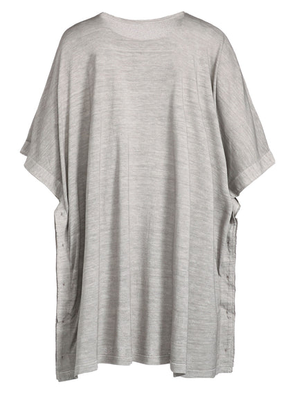 SUMI INK-DYED LINEN JERSEY SIDE BUTTON HALF SLEEVE BIG T-SHIRT