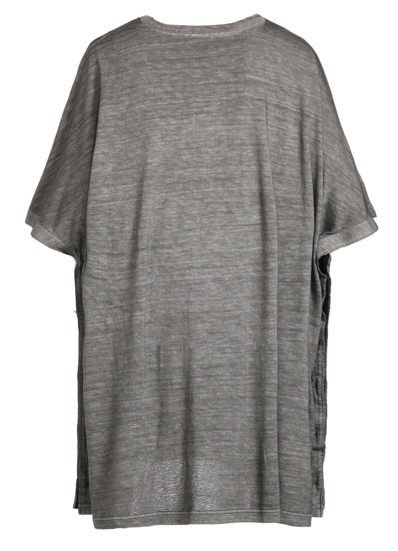 SUMI INK-DYED LINEN JERSEY SIDE BUTTON HALF SLEEVE BIG T-SHIRT